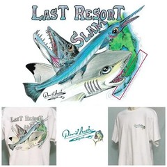 Cartoon Shark Barracuda Needlefish Florida Key Fisherman Fun Men’s Large T-Shirt