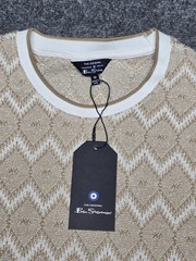 Ben Sherman Shirt Mens Medium Beige White Coconut Milk Jacquard Knit Retro Mod