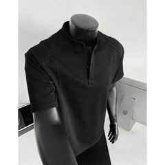 American Style Henry Collar Shirt Men’s Summer Splice Mamba Cotton Short Sleeve