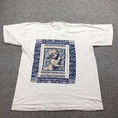 Vintage Cherub Angel Shirt Mens XL White Graphic Baroque Print Renaissance