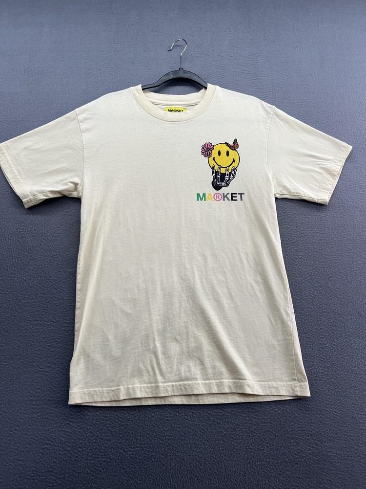 Market Smiley Face Shirt Mens Small Off White Graphic Look At The Bright Side Te