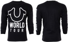 $79 TRUE RELIGION Black White WORLD TOUR Long Sleeve Designer Graphic T-shirt