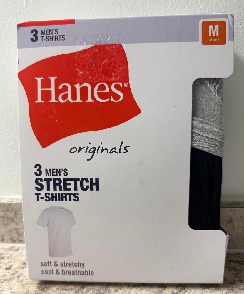 Hanes Originals Stretch Men’s T-Shirt – Black , Gray (Pack Of 3) Size M