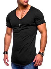 2025 Brand Quality Cotton Men T-shirt V-neck Fashion Design Slim Fit Soild