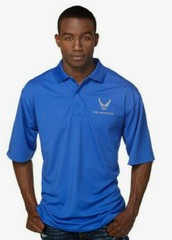US Air Force Golf Shirt Blue Performance Poly Moisture Wicking Polo USAF AF Blue