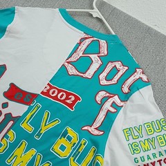 Born Fly Graphic Tee Mens Large Turquoise White Streetwear Split Panel Shirt NWT