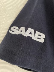 Mens Rich Cotton Polo TShirt SAAB Embroidered Chest Roundel & Sleeve Navy Blue