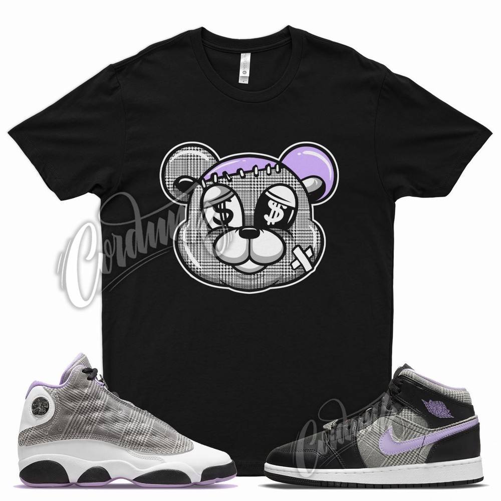 STITCH T Shirt for J1 1 Mid SE GS Houndstooth Lilac Silver Plaid Violet 13