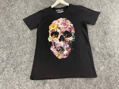 Off Prize Shirt Mens Large Skull Print Floral Tee Black Slim Fit Cotton N101