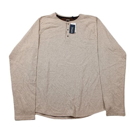 Buffalo David Bitton Henley Shirt Mens XL Milk Tan Kariver Long-Sleeve NEW