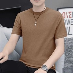 Men T-shirt New Summer Waffle Round Neck Short Sleeved T-shirt Men’s Short Sleev