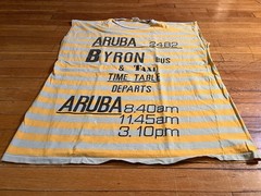 VINTAGE Aruba Byron Bus & Taxi Time Table Sleeveless Shirt Men’s 2XL Striped