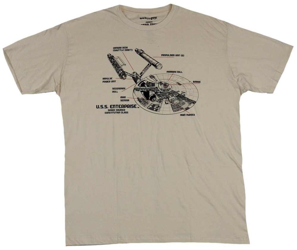 Star Trek Mens T-Shirt – Blown out Cutaway Schematics of The USS Enterprise