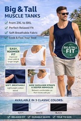 Fabrik Pure Cotton Long Length Muscle Vest For Men 3 Pack In 3 Colours, 2XL-8XL