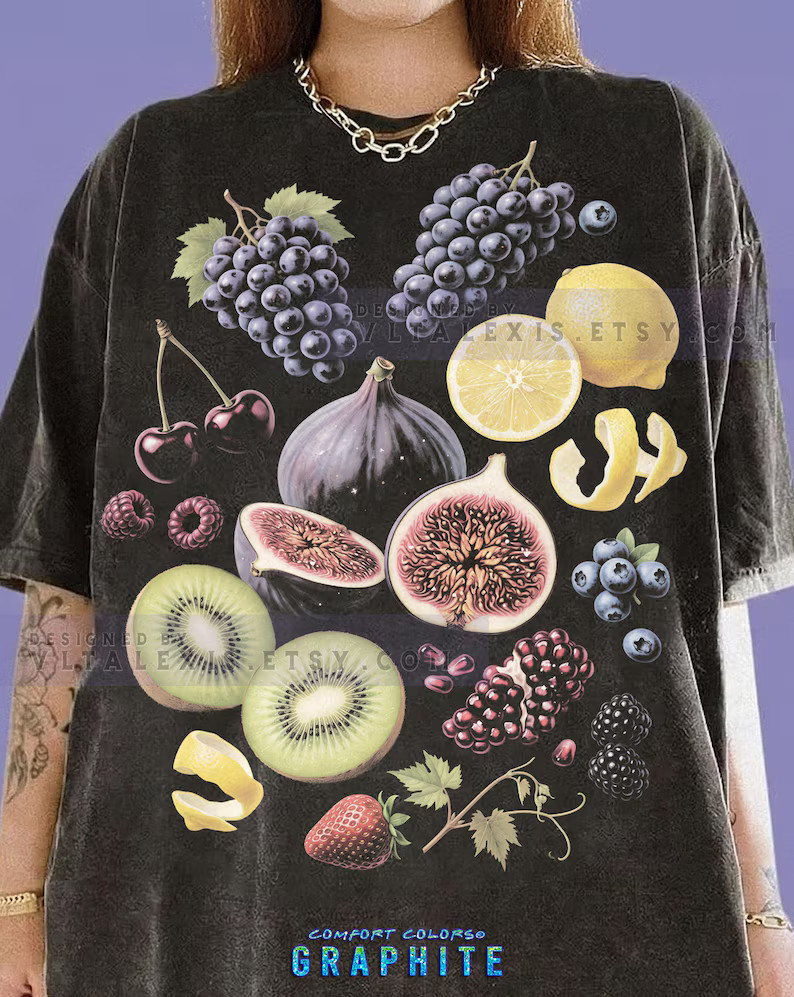 Fresh Fruit Fig Grape Lemon Kiwi Healthy Food Produce Comfort Tee