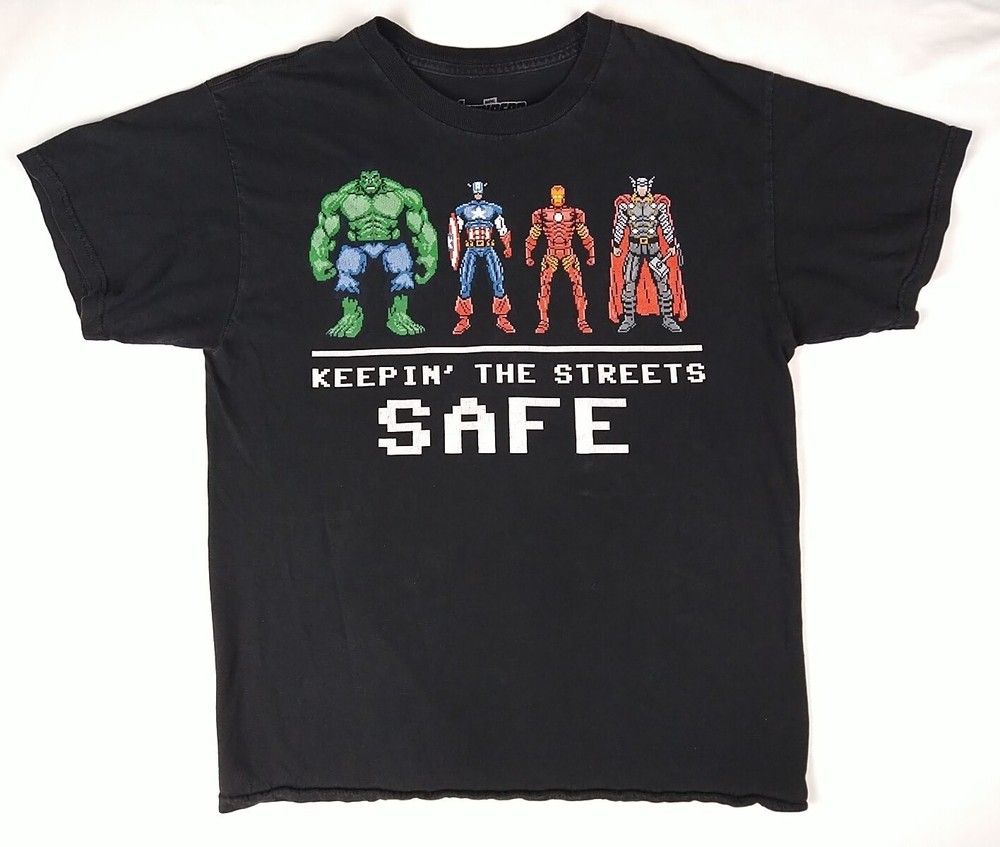 Marvel Avengers Keepin’ The Streets Safe Black T-Shirt (Size M 38-40 Medium) MCU