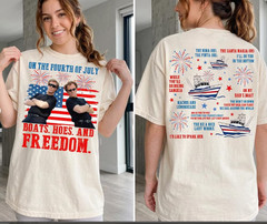 Funny Step Brothers 4th of July Shirt Boats Harbors Freedom Movie 2 Sided Tee