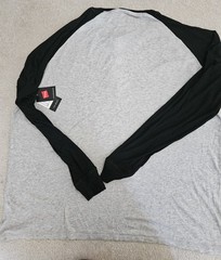 Hanes Mens Raglan Henley Shirt XXL Long Sleeve Gray/Black Loungewear NWT