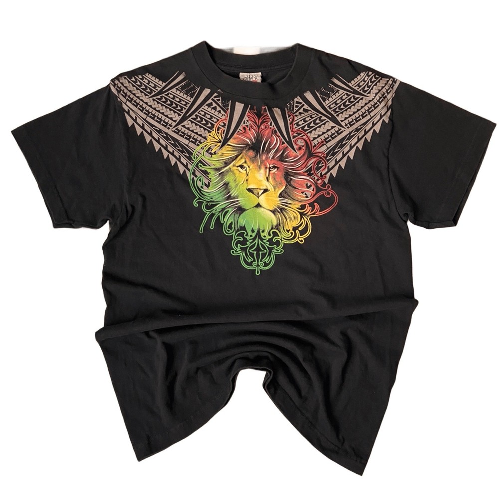 Shaka Active Shirt Mens Large Lion Rasta Double Sided Graphic Y2K