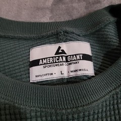 American Giant Shirt Men Large Green Waffle Knit Heavyweight Thermal Made In USA