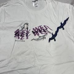 Vintage Key West T-Shirt Dolphin Birds Graphic Size L White Cotton Y2K Beach