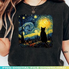 Starry Night Cat Shirt Van Gogh Inspired Cat Lover Artist Unisex Graphic Tee