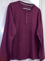 Tailor Vintage Men’s L/S Henley Shirt MEDIUM Button Up Top Maroon Burgundy NWT