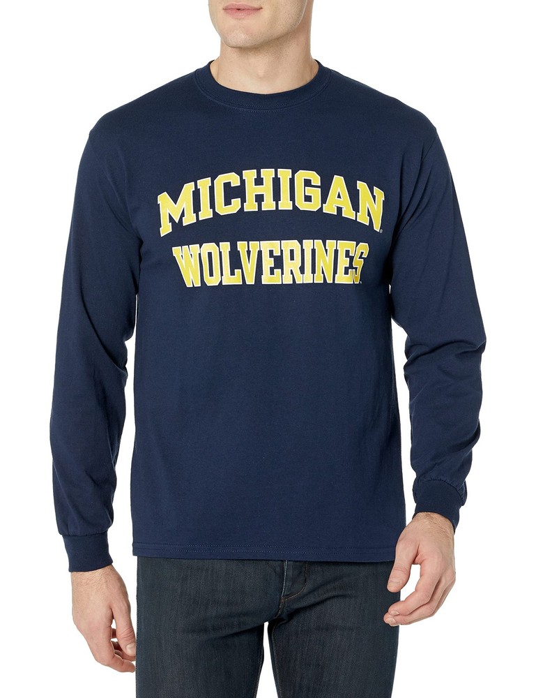 Blue 84 Mens Michigan Wolverines Long Sleeve T-Shirt Arched Team Color Team