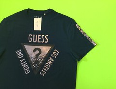GUESS Los Angeles Men’s Short Sleeve T-Shirt Size LARGE Blue w/Dark Silver NEW