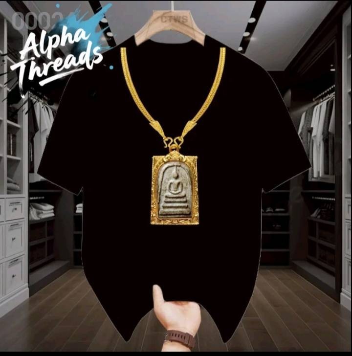 Amulet Thailand Printed Cotton T-Shirt – Black Size XXL