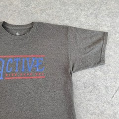 Active Shirt Mens Large Gray Crew Neck Short Sleeve Graphic Stretch Pullover