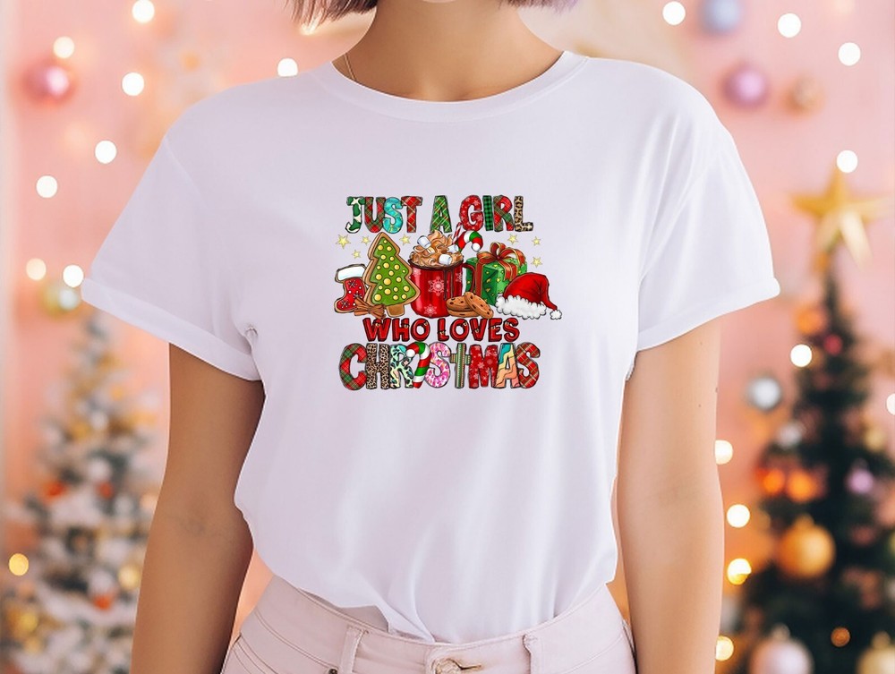 Just A Girl Who Loves Christmas, Candy Stick Santa Claus, Christmas Shirt, Gift