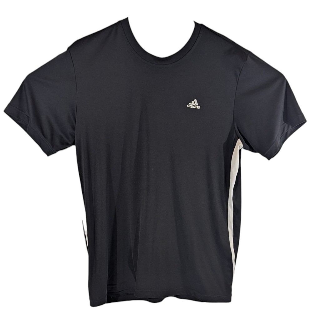 ADIDAS Mens Climalite Shirt Black size Medium 3 White Stripes Back