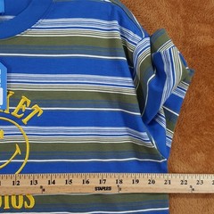 MARKET STUDIO Shirt Mens Small Blue Stripe Pullover Crew Smiley T-Shirt Tee