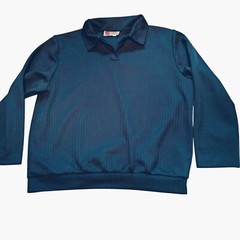 Haband Mens Long Sleeve Pullover Shirt Navy Blue V Neck Collar L Vintage Retro