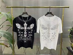Men Fashion Luxury Trend Cross Wing Drills Rhinestone Diamond Streetwear T-Shirt