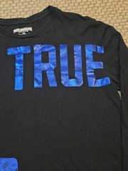 True Religion Black Long-Sleeve T Shirt Mens Small Blue Foil Graphic Logo