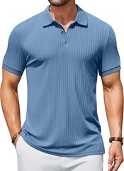 Men’s Slim Fit Textured Polo Shirt Short Sleeve Casual Golf T-Shirt Summer Wear