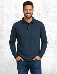 Men’s Seasalt T-shirt Cotton Collared Button Up Rugby Top Cotton Pockets Navy