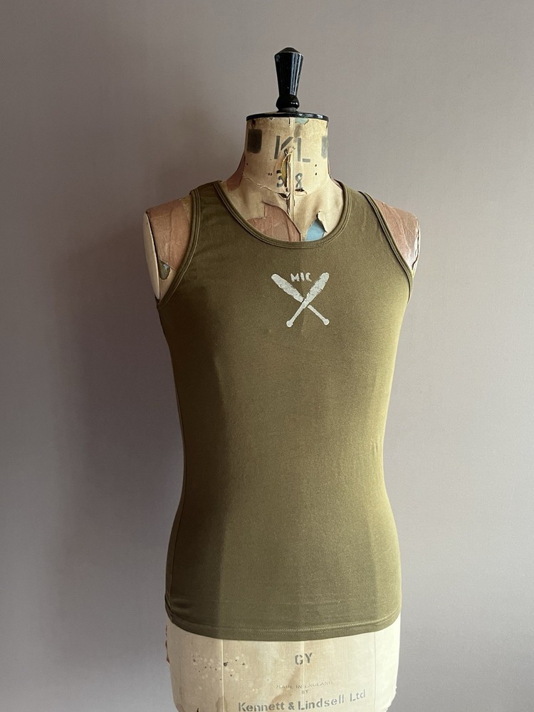 Mil-Tec Tank Top Vest Mens Size M Olive Green Cotton Graphic Print