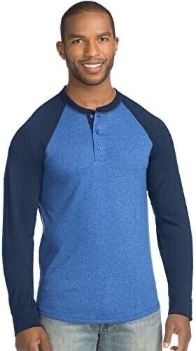 Hanes Mens FreshIQ X-Temp Colorblock LS Raglan Henley Tee (5A60) -Blue -2XL