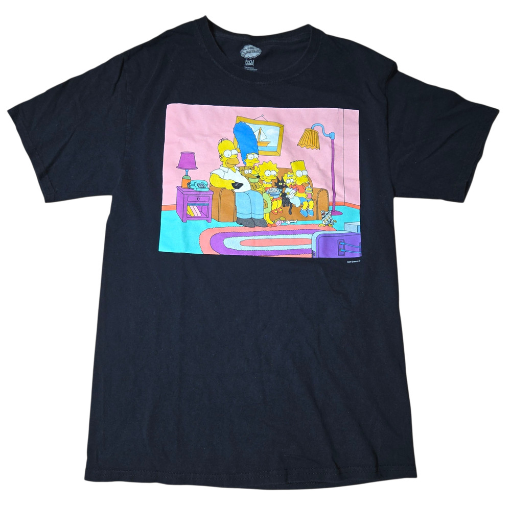 C-Life Group The Simpsons Family On Couch Graphic Black T-Shirt Size Small