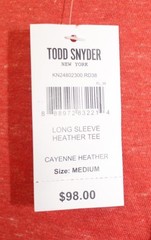 TODD SNYDER NEW YORK LONG SLEEVE HEATHER TEE “CAYENNE HEATHER” SIZE MEDIUM W/TAG