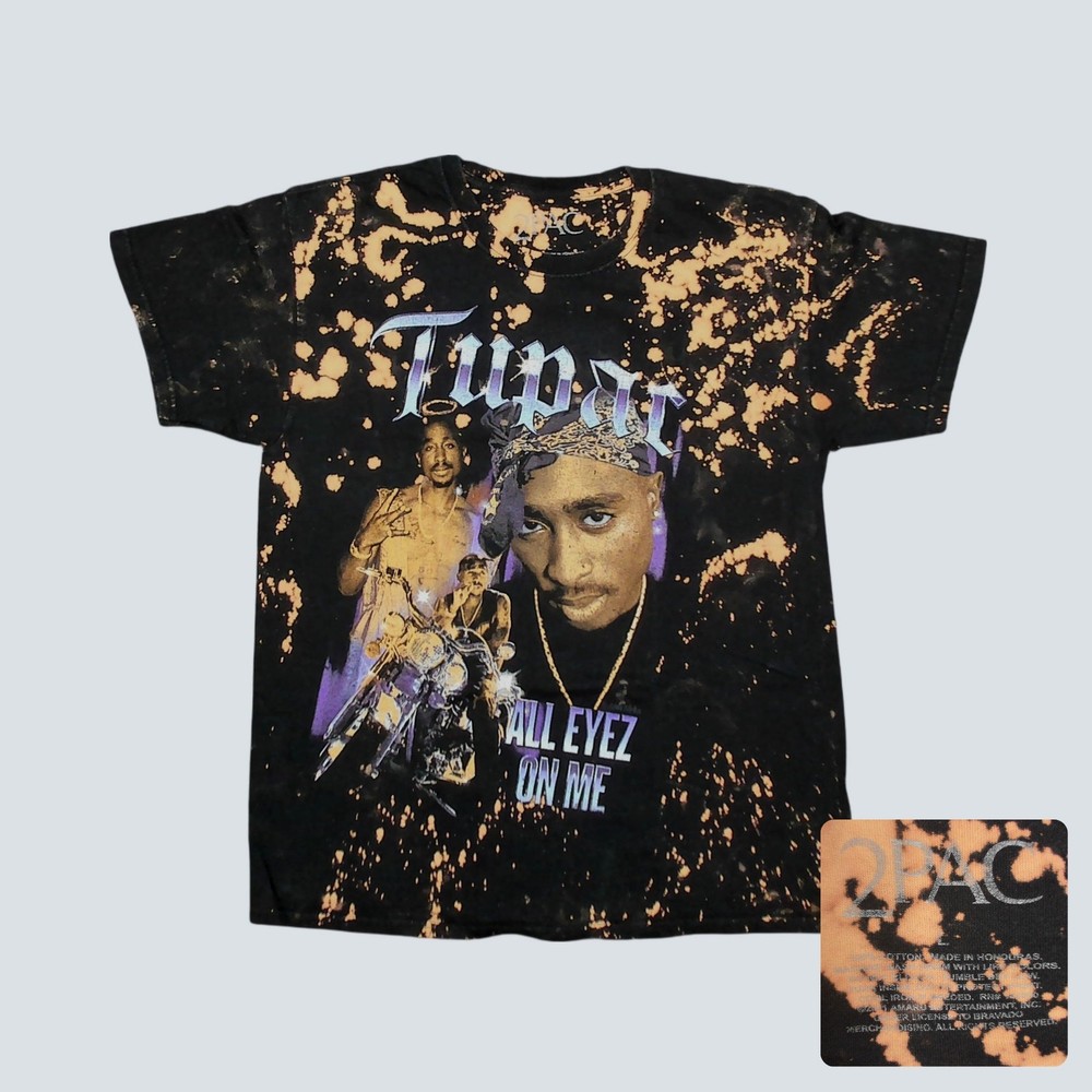 2Pac Mens T-Shirt All Eyez On Me Bleached Tie Dye Graphic Large