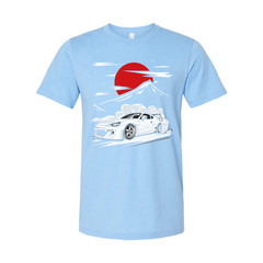 Toyota GR86 Unisex T Shirt With Drift Car Graphic Under Red Sun And Mountain Sce