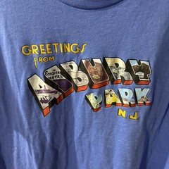 Canvas Unisex Greetings From Asbury Park NJ Graphic Blue Crew Neck T-Shirt L