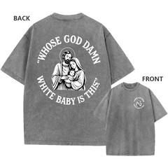 Men’s Vintage Oversized Washed T-Shirt Retro Funny Nativity Scene Casual Tee
