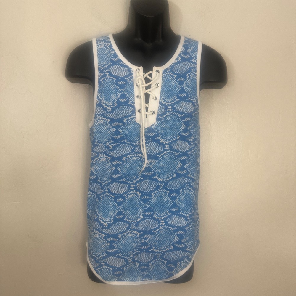 Body Tech Lacing Neck Tank Top Large runs small Gently worn 95% cotton/5 spandex