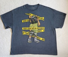 Hardten Men’s Blue Social Distance Gangster Caution Tape Killer Bear T Shirt 4XL