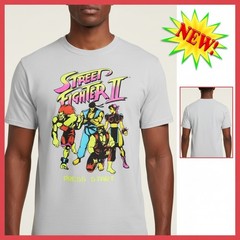Street Fighter II T-Shirt Men’s XL Silver Graphic Tee Press Start Capcom Gaming